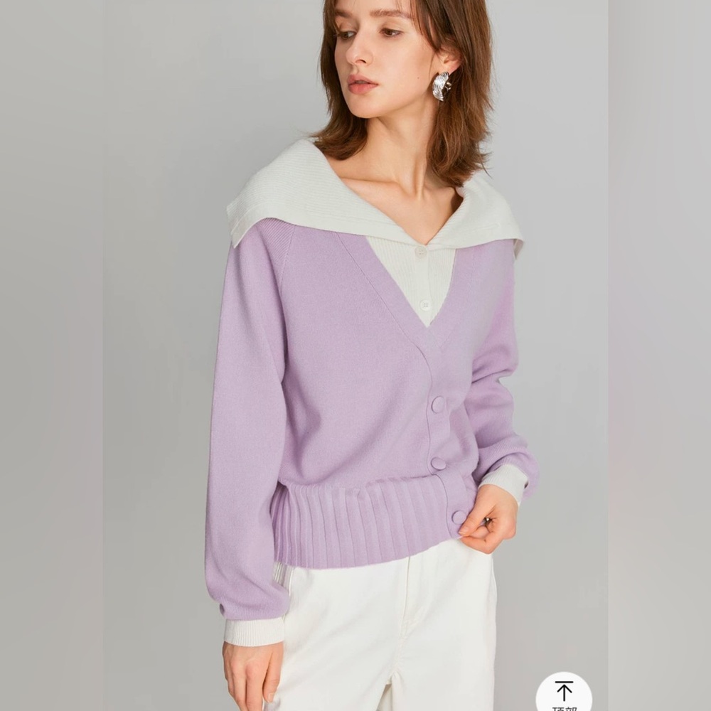 Wool blend flap collar sweater - Picture 2 of 6
